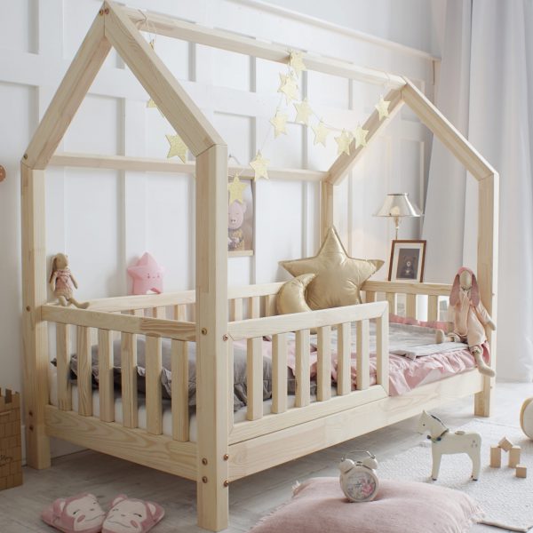 Łóżko domek Bianco 160x80 Naturalne drewno ( szybka wysyłka) styl skandynawski