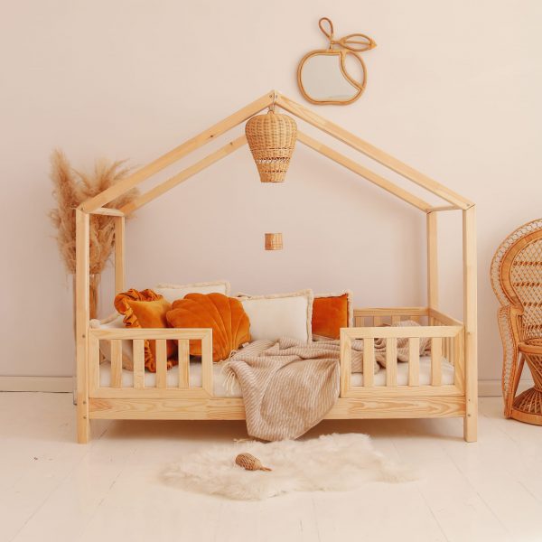 Łóżko domek Housebed duo płotek 190x90 naturalne (szybka wysyłka) styl skandynawski