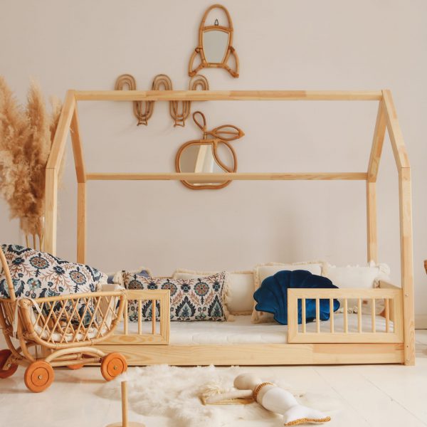 Łóżko domek Pioli duo 190x90 naturalne drewno ( nóżki 1 cm) szybka wysyłka styl skandynawski