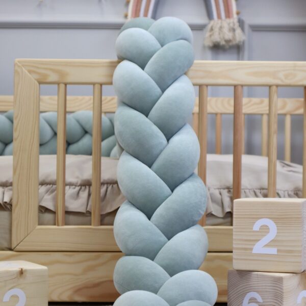 Ochraniacz do łóżeczka warkocz Szary Błękit velvet