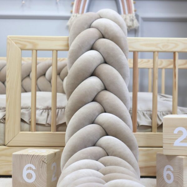 Ochraniacz do łóżeczka warkocz kłos Ciemny Beż velvet