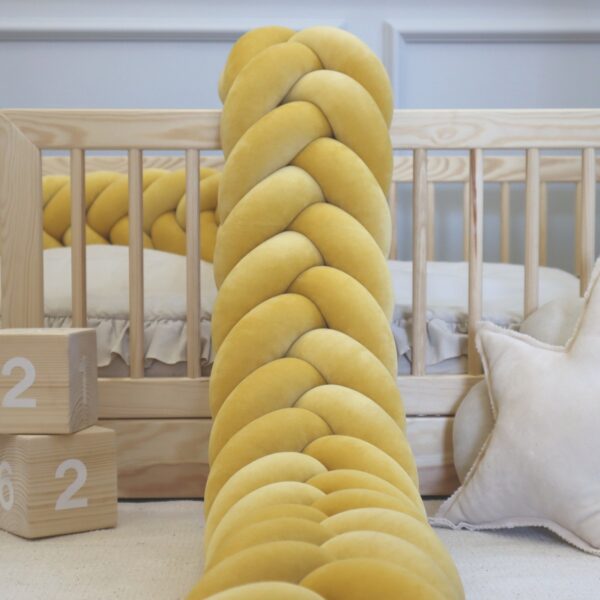 Ochraniacz do łóżeczka warkocz kłos Musztarda velvet
